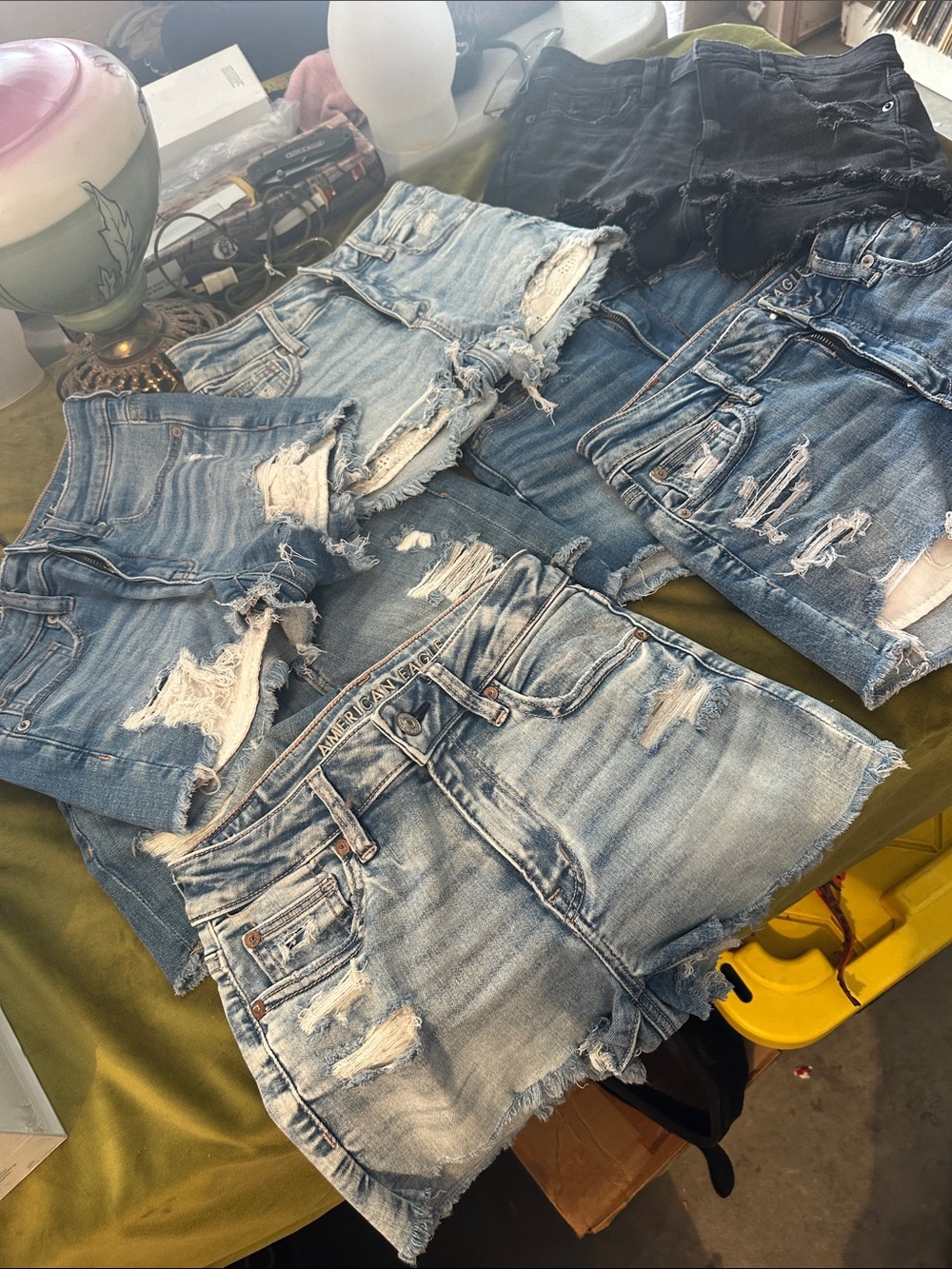 American Eagle Outfitters Distressed Light Blue & Black Denim Shorts Lot